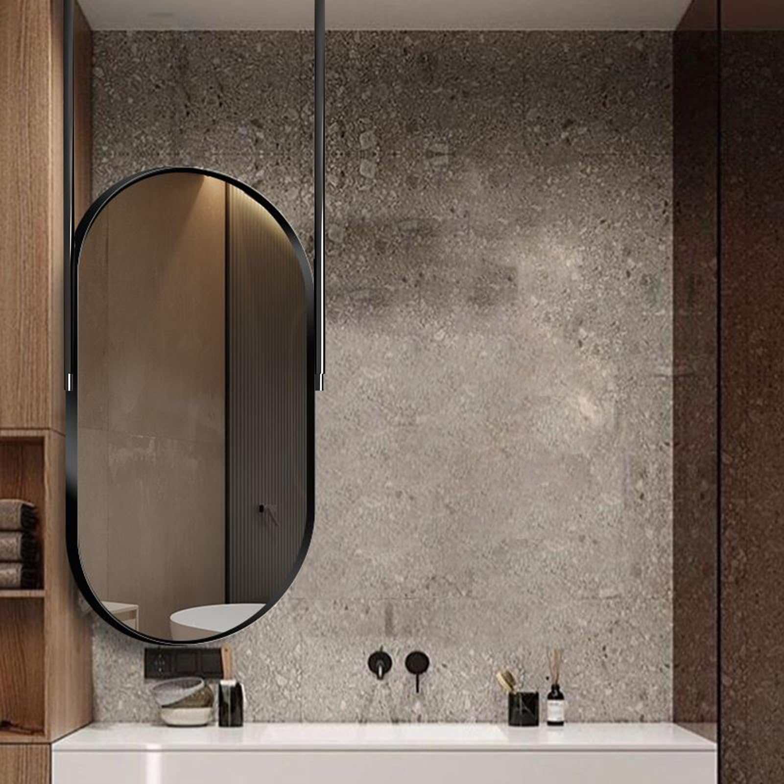FGXHHS Oval Mirrors with Metal Frame, Black Bedroom Mirror for Wall, Entrance Decorative Mirror, Vanity Make-up Impact-Resistance Bathroom Shower Mirror(40cmx60cm)