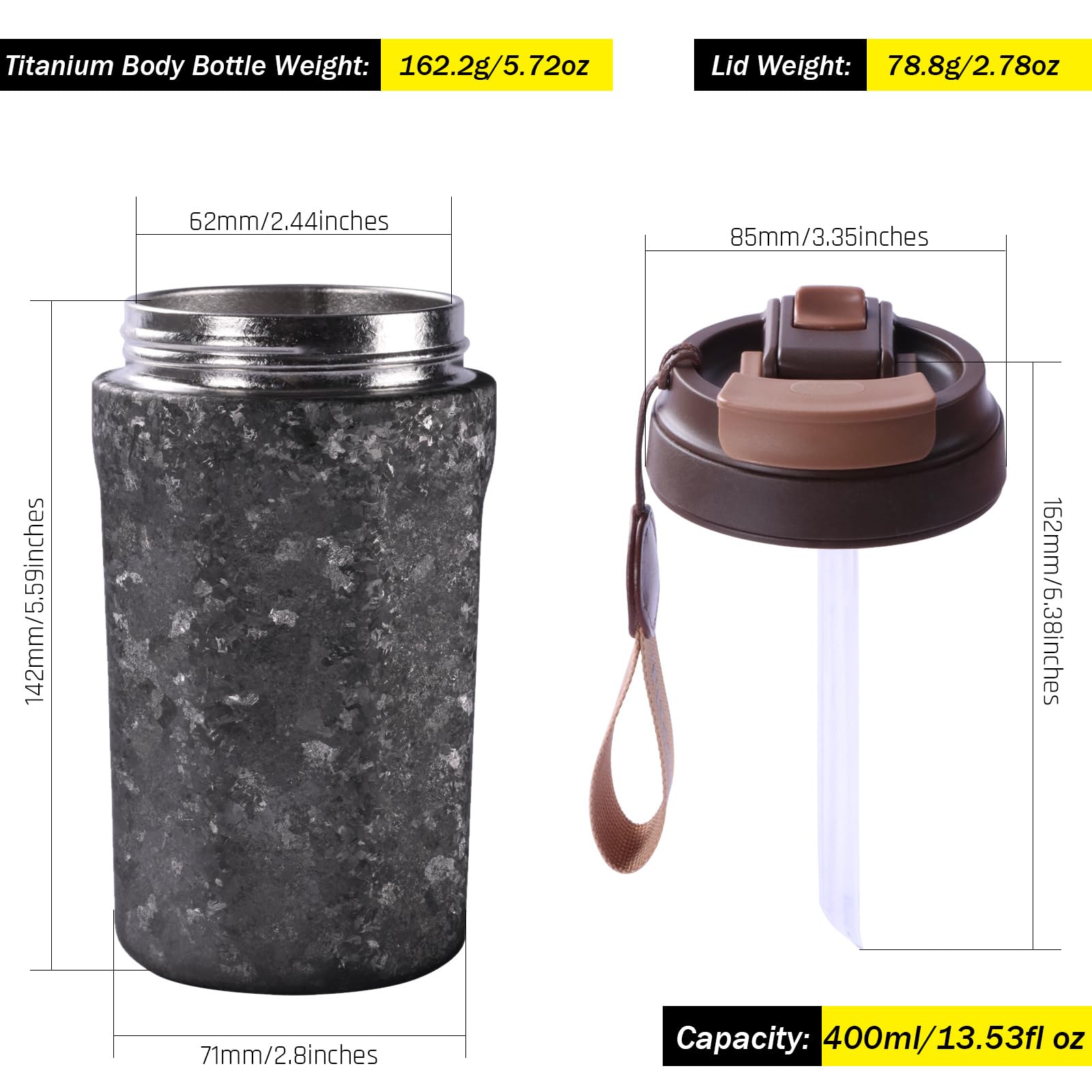 SILVERANT Isolierter Titan-Kaffeebecher mit Strohhalm, doppelwandiger Becher, wiederverwendbar und auslaufsicher, hält Flüssigkeiten heiß oder kalt, für den Innen- und Außenbereich (400 ml, Schwarz