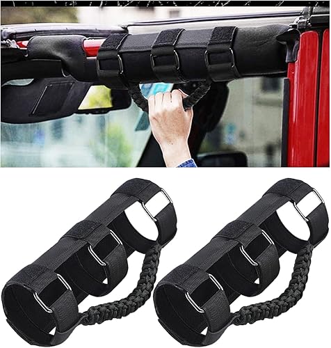 Asas de agarre de barra antivuelco para Jeep Wrangler JL JK TJ YJ Gladiator 4XE Rubicon Sahara Unlimited (Evolution Black 2 unidades)