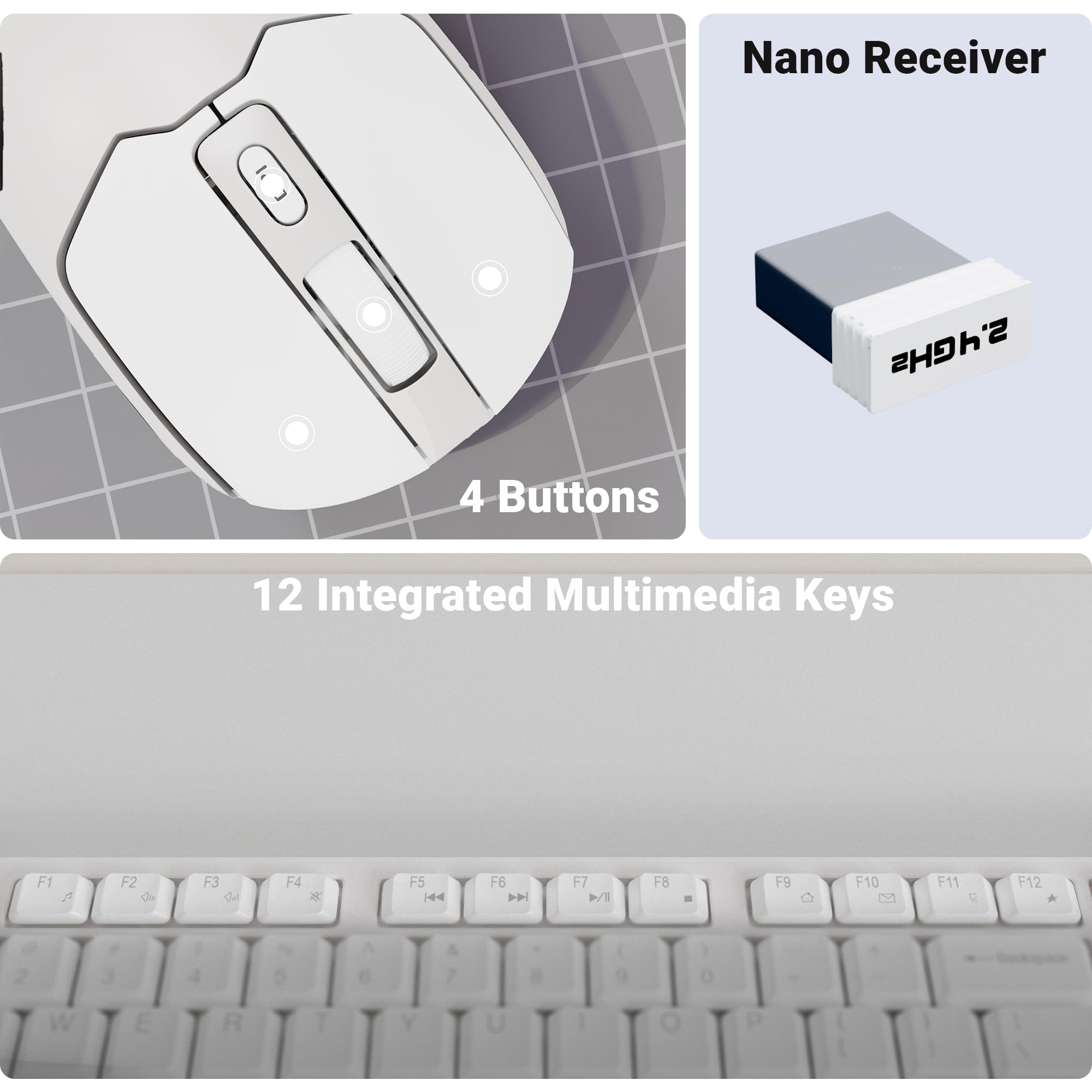 Zebronics Wireless Keyboard & Mouse Combo - White & Grey -5