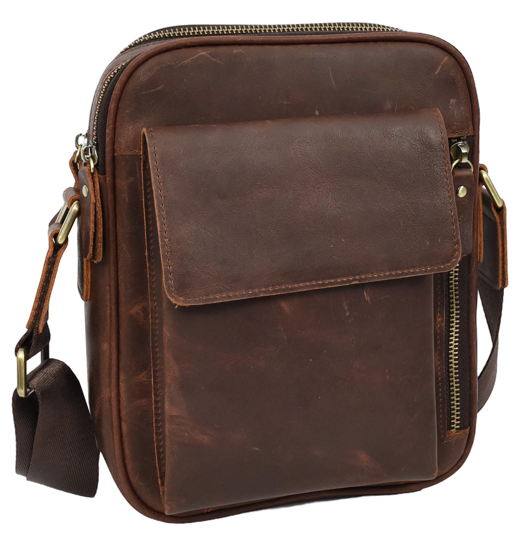 Morsalin - Borsa a tracolla da uomo, in pelle, con scomparti multipli con cerniera, tracolla regolabile, tasca frontale con patta