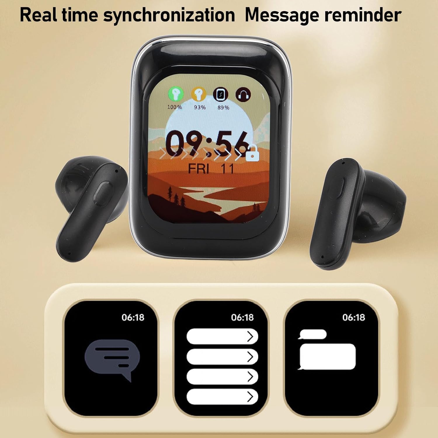 Bewinner Wireless Earbuds, 5.4 Headphones Stereo, Ear Buds with Noise Cancelling Mic, HD Touchscreen, LED Display Ear Buds for Laptop Phones Sports