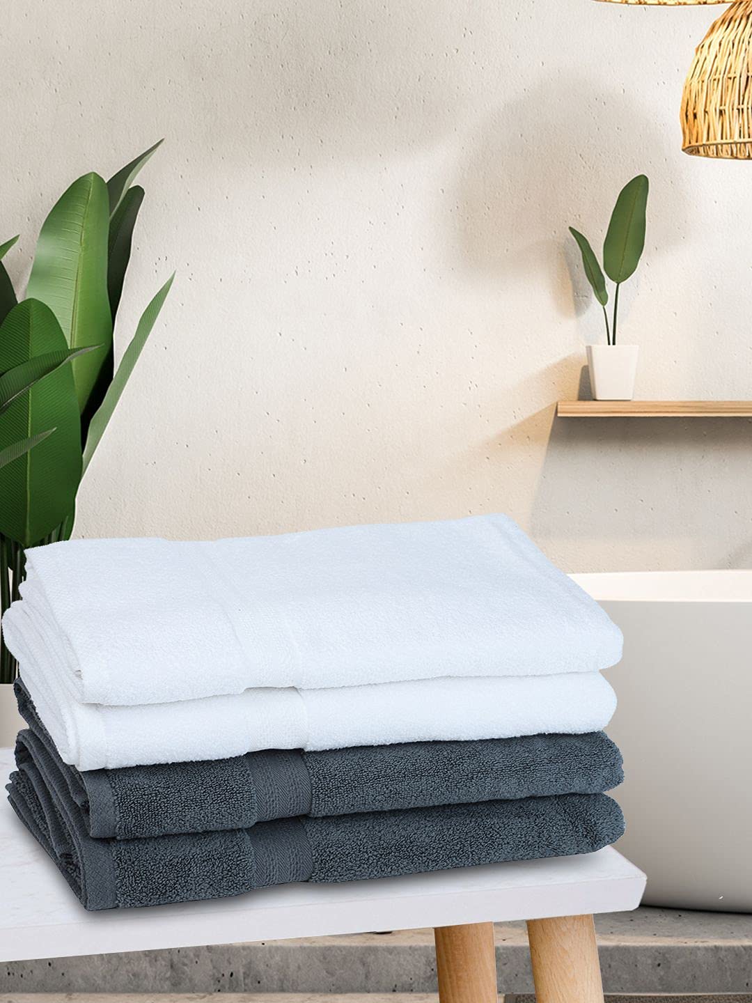 BIANCA Ultra Soft Zero Twist 100% Cotton Towel -4pc Bath Towel (Paradiso) | Super Absorbent, Fluffy | AeroCore Organic Technology - for Men, Women, Gym, Kitchen Solid-Grey/White