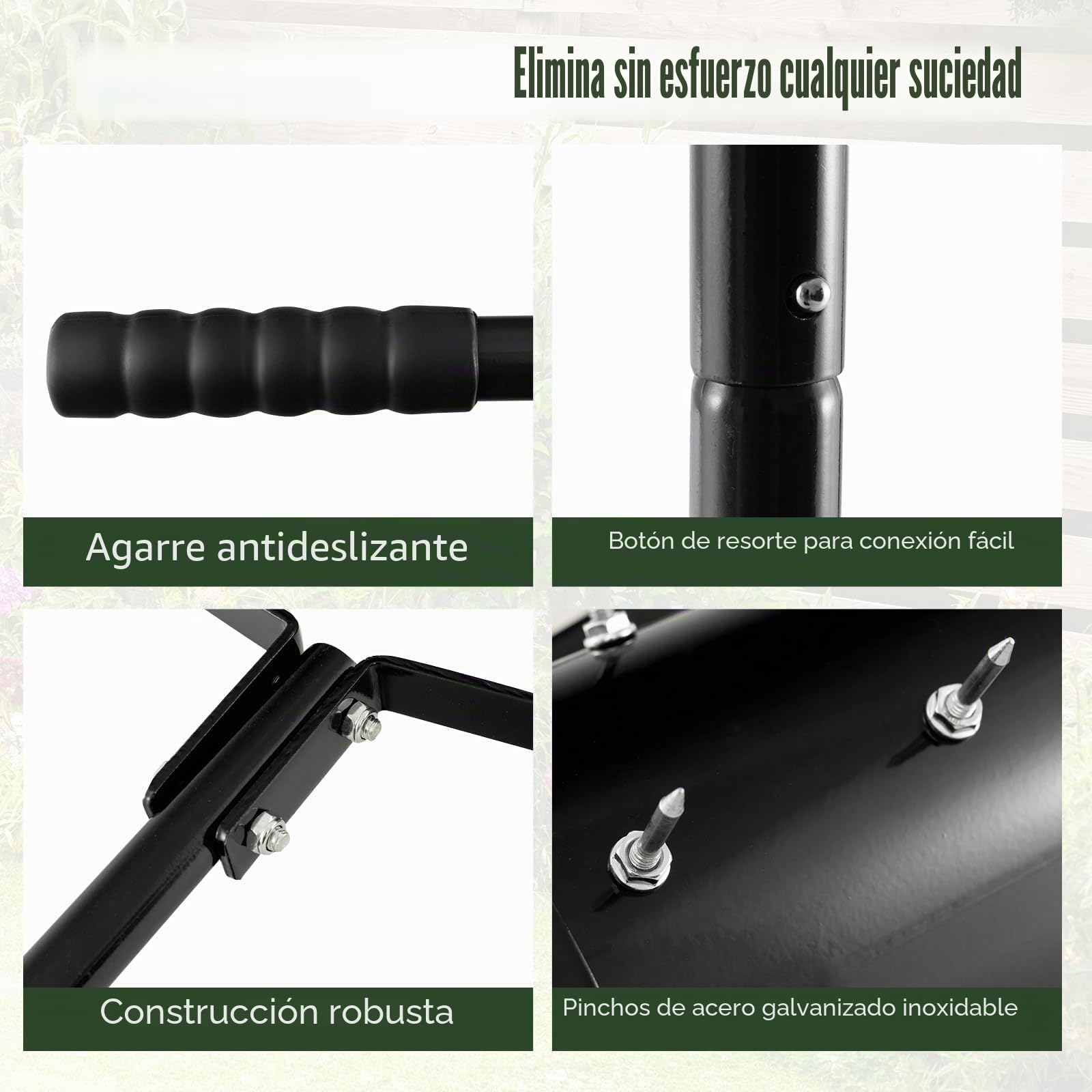 FANTASK Aireador de césped Manual de 53 x 130 cm, Rodillo de césped con Mango y Clavos, rociador de Mano, Rodillo de jardín, Color Negro