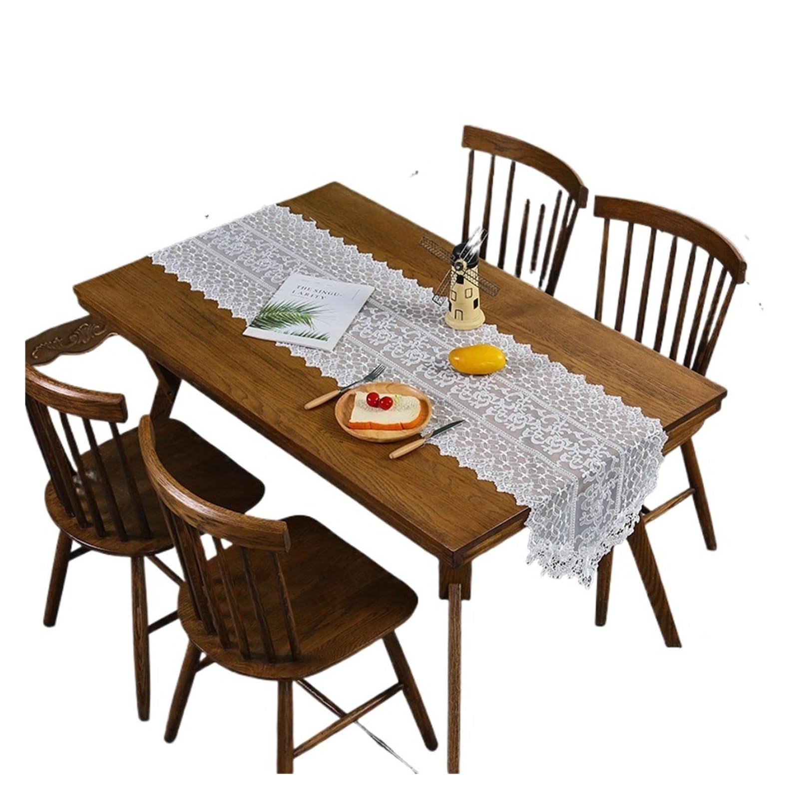 Chiffon Table Runner Lace Table Runner White Embroidered Yarn Flag Cover Hollow Out Coffee Long Corner Wedding Decoration(40x90cm 1pcs)