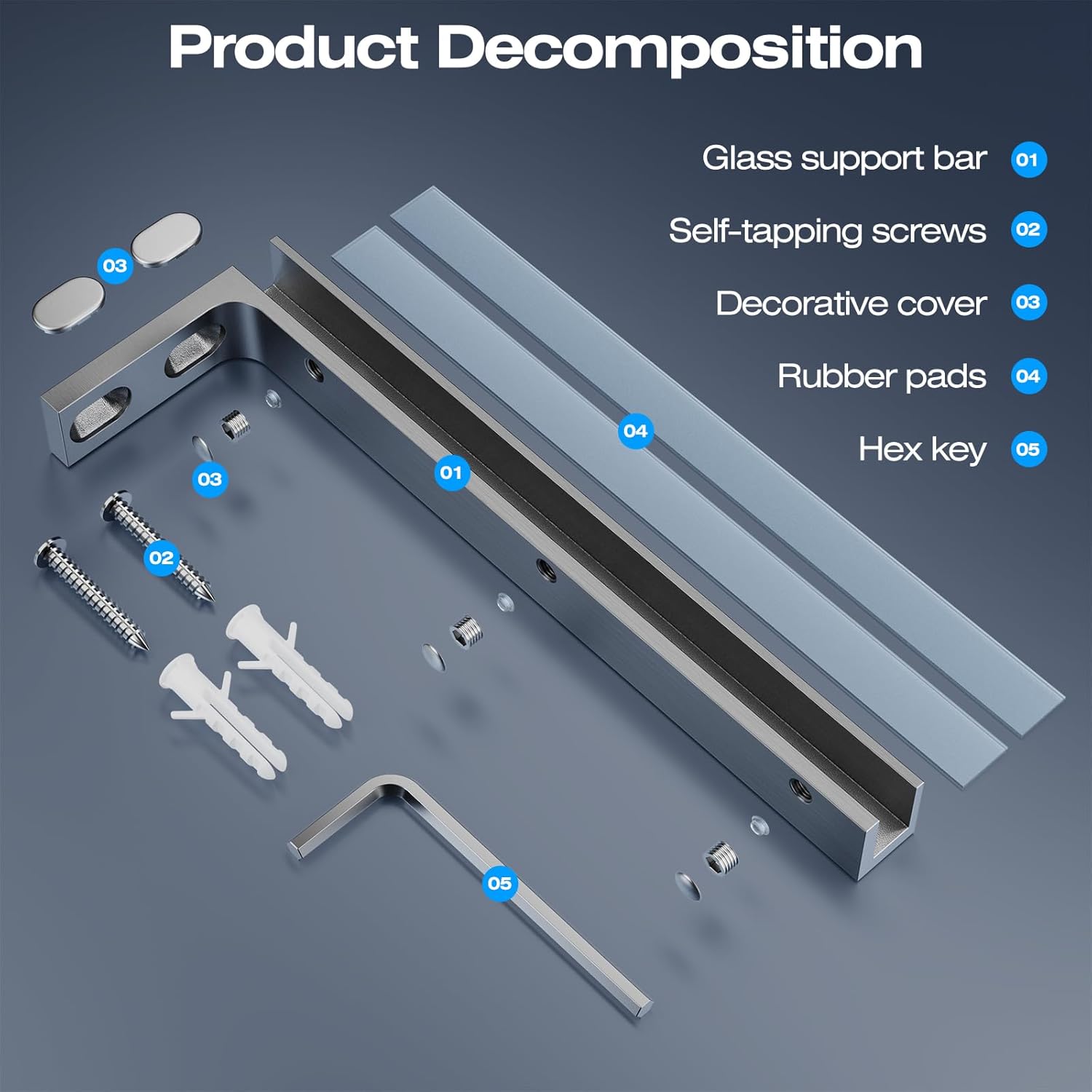 Heavy Duty Fixed Glass Clamp Support Bracket for Frameless Shower Doors,Reliably 304 Stainless Steel Stabilizing Bar for 6-12mm Glass Panels,No-Drill Installation, Brushed Finish