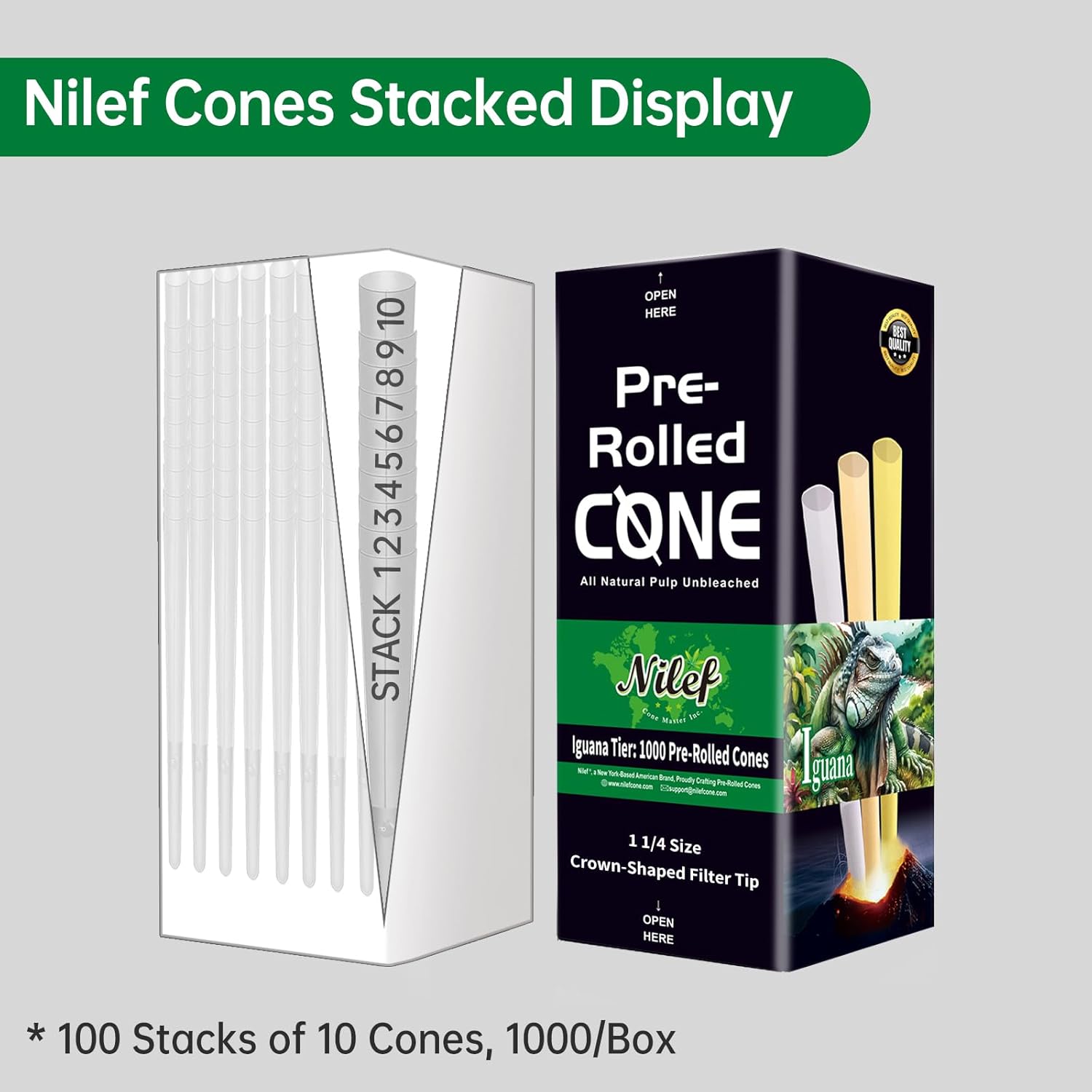 Pre Rolled Cones | 1 1/4 Size 84/26mm | 1000 Pack | White Unbleached Rolling Paper | "Crown" Filter Tip | Bulk Pre Rolled Cones | Blank No Logo | Cone Filling Compatible (A80C10)