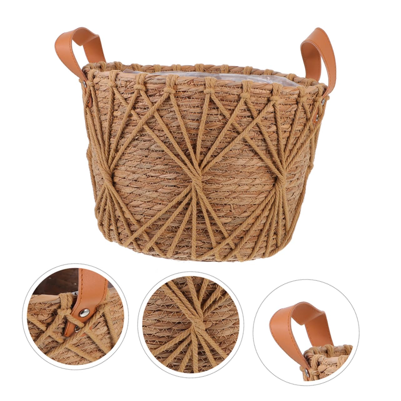 Cesto Intrecciato Manici per Fiori e Piante Succulente | Design a Doppio Manico, Uso Casa e Ufficio, Stile Country Vintage, Struttura in Paglia e Poliestere