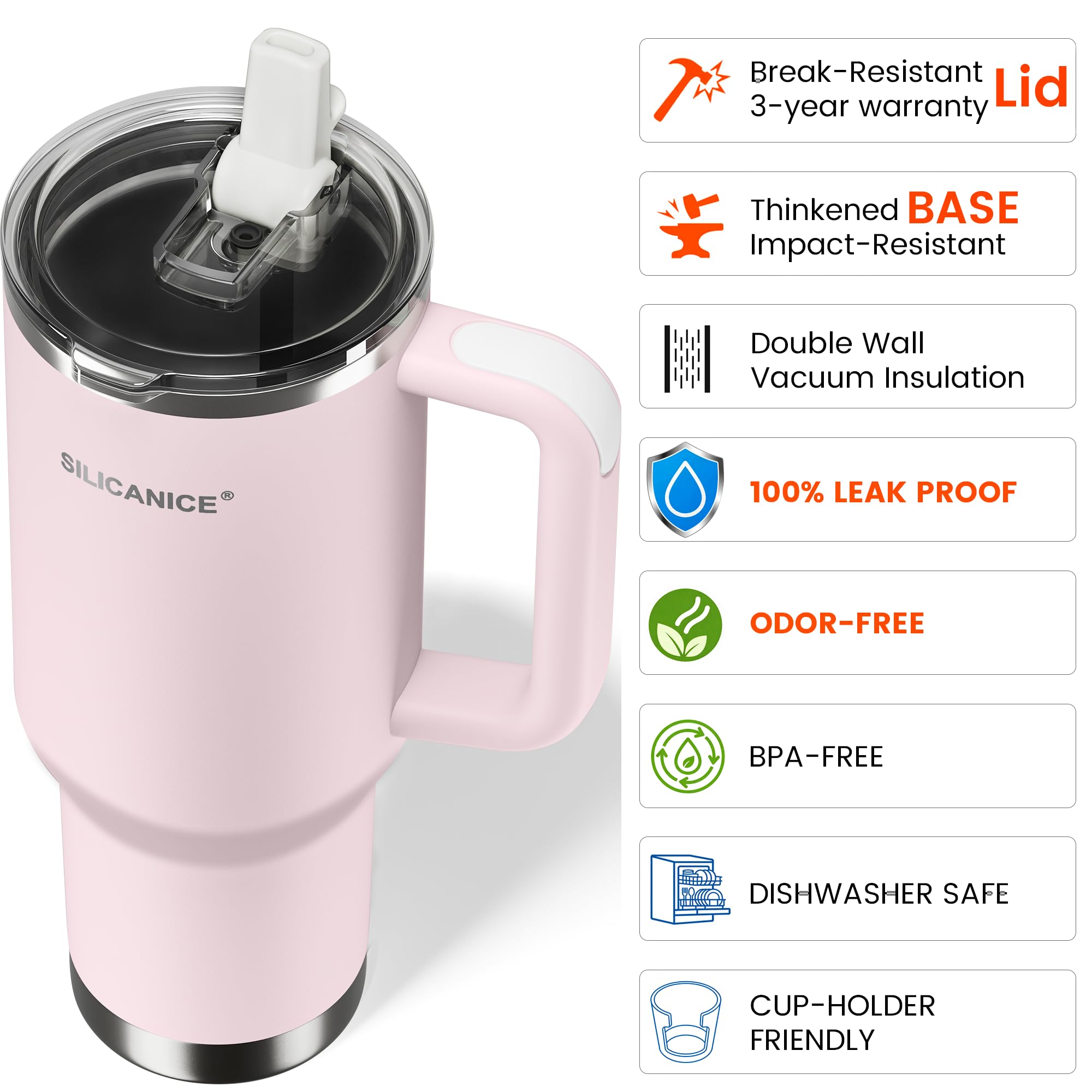 Isolierter Becher mit Klapp-Trinkhalm-Deckel, 1,2 l, 100% auslaufsicher, schnell zu reinigender Vakuum-Edelstahl, BPA-frei, Griff und Becherhalter, 24 Stunden kalt, für Reisen