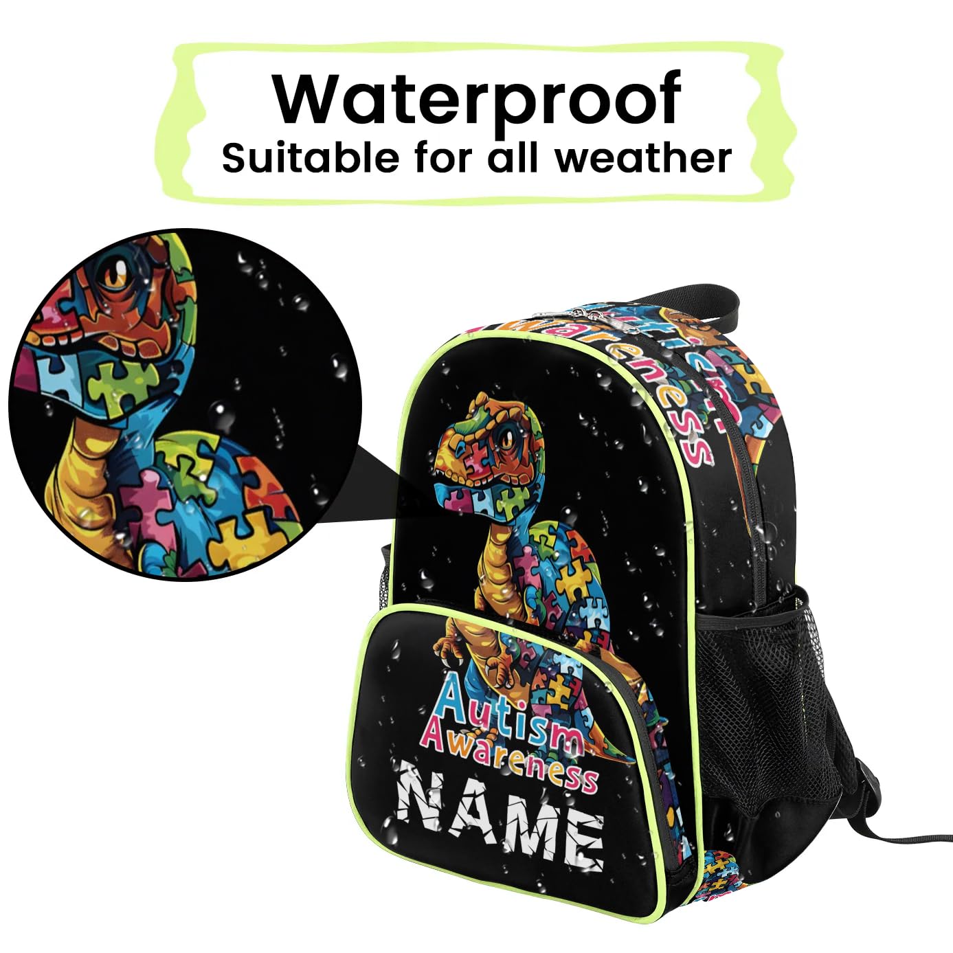 cfpolar Custom Kids Backpack for Boys Girls, Autism Awareness Personalized Name Toddler Backpack 14.2 Inch, Waterproof Casual Daypack Preschool Kindergarten School Bookbag D01