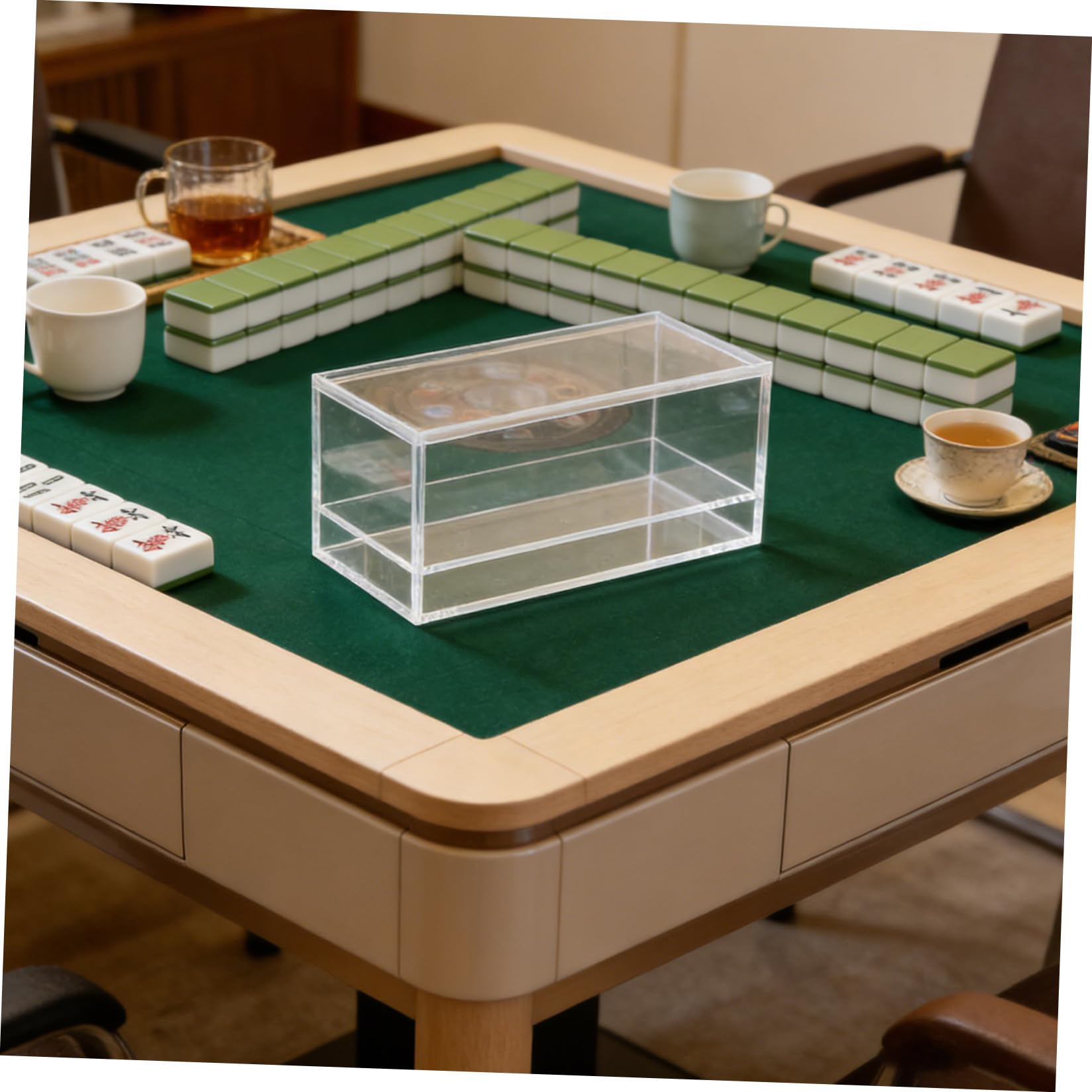 Przezroczysty Akrylowy Organizer Do Płytek Mahjong z Wyjmowanym Klapą Dwupokój Do Kart i Płytek Przenośny Koszyk i Przechowywania
