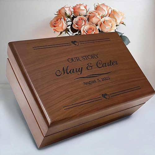 Miniatura 6 de Wooden Memory Box, Gift for Newly Married Couples, Memento Box Gift for Anniversary, Wedding Keepsake Gift  Wooden Box with Name Engraved