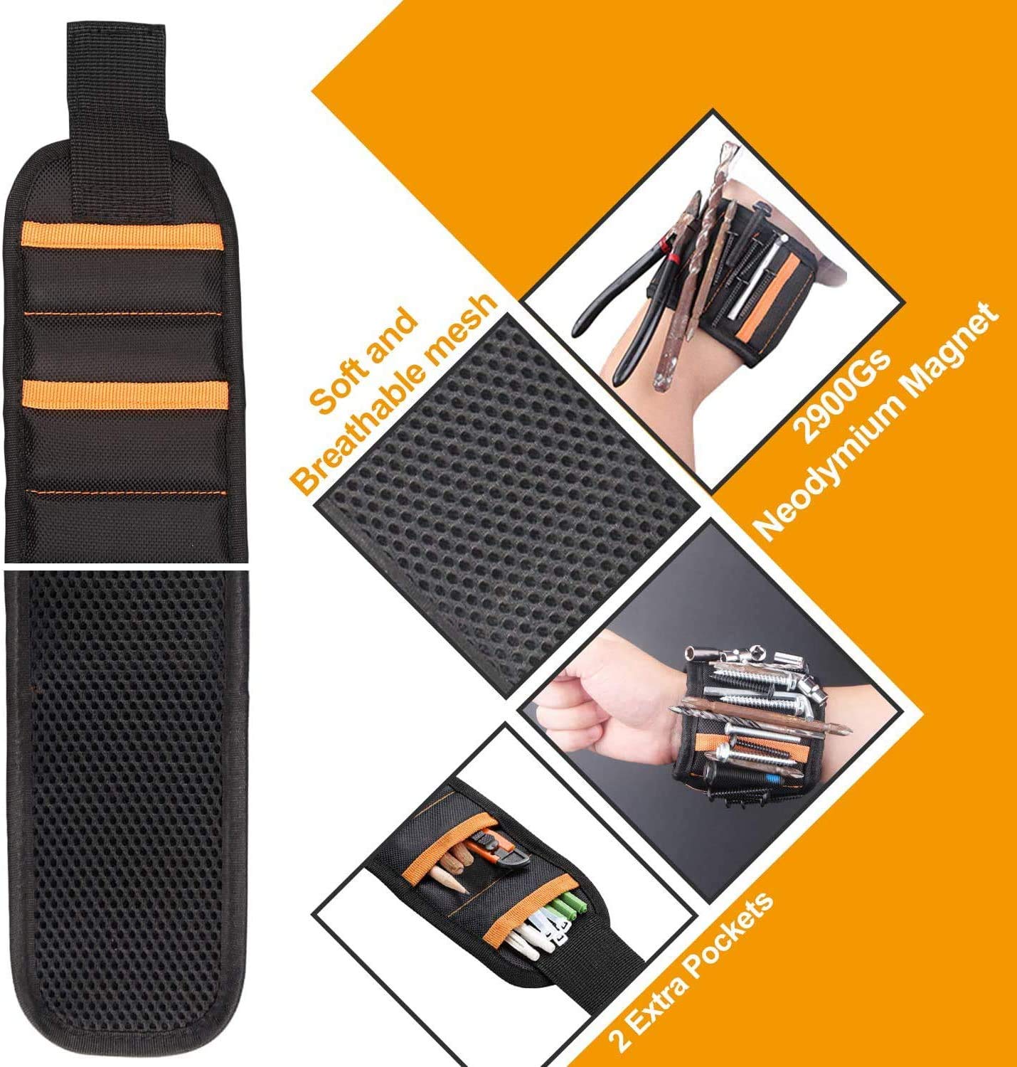 Turtleback Magnetic Wristband - USA Made With Strong Magnets To Hold Screws, Nails, Tools For DIY - View #5