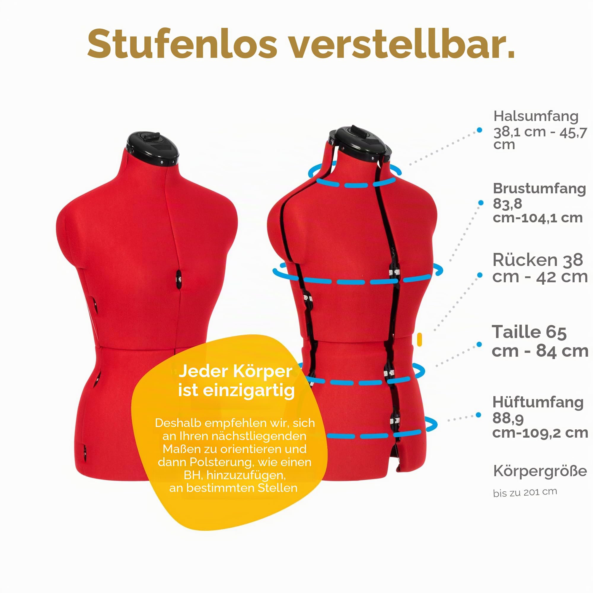 Adjustoform FG304 Sew Simple Schneiderpuppe, Nähpuppe, 8 verstellbare Teile, Größen 38 bis 46, klein, Mohnrot, Mohnblumenroter Nylonstoff, Rot (Poppy Red), S