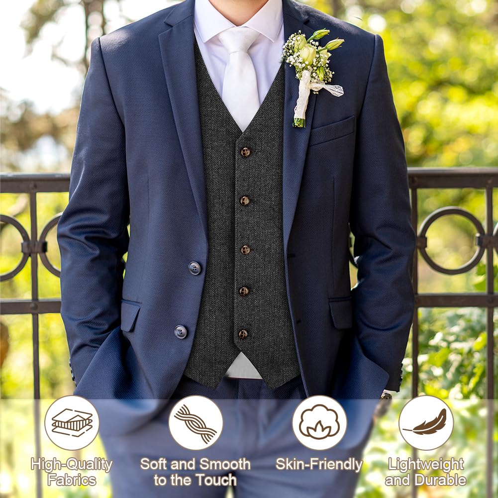 AUYAO Chaleco Formal Hombres, Traje de Espiga de Lana Casual para Hombre, Chaleco de Tweed para Novios de Boda, Boda Fiesta Negocio