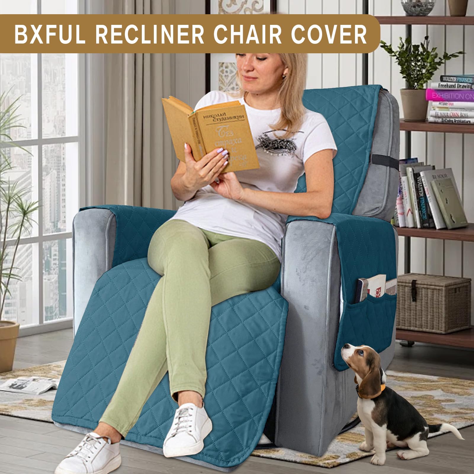 Waterproof Recliner Chair Cover with Pockets, Elastic Strap - Image 4
