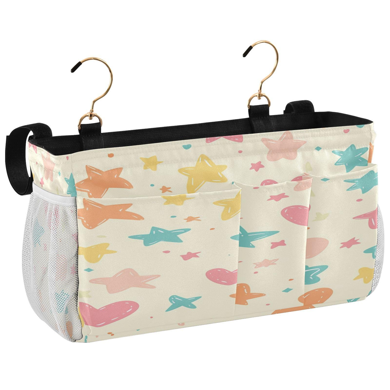 BOESI Doodle Heart and Stars Bedside Storage Hanging Bag, Hanging Storage Basket, Suitable for Storing Cell Phones, Water Bottles, Books