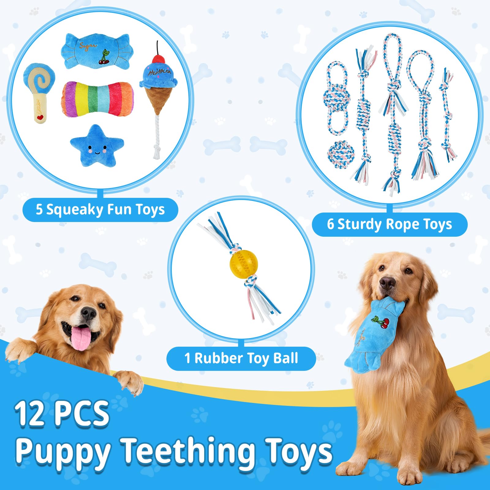 12 Pack Puppy Teething Toys for Small Dogs, Plush Cute Squeaky Dog Toys, Durable Various Dog Rope Toys and Treat Dispenser Ball, Juguetes Para Perros, Best Puppy Chewing Toy for Fun and Teeth Cleaning 3