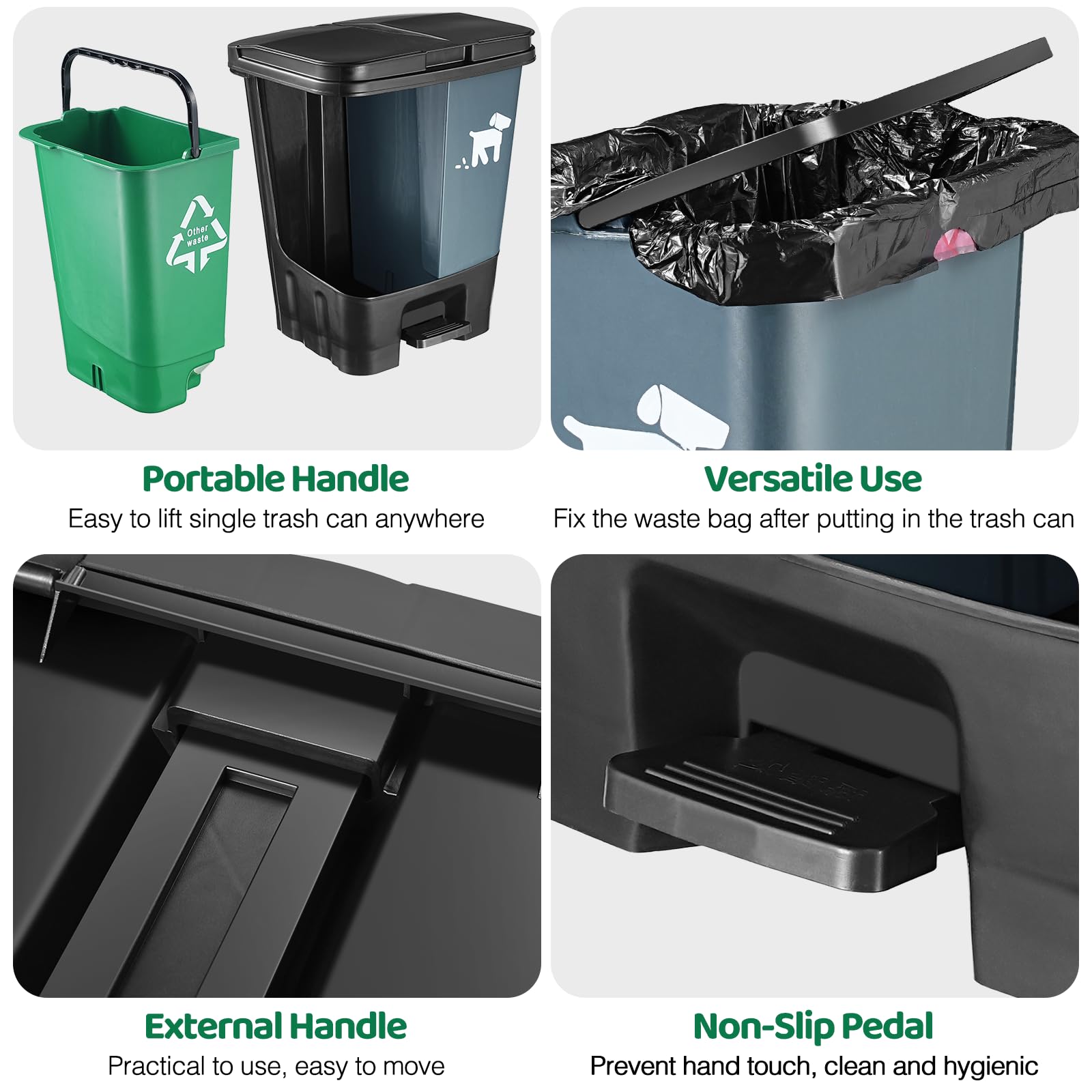 Biubiucat Dog Pooper Scooper, 20L Dog Poop Trash Can Set with Removable Inner Bucket, XL Long Handle Rake, Easy Pick Up Poop Scooper,150 Waste Bags, Dog Poop Trash Bin for Small/Large Dog Families