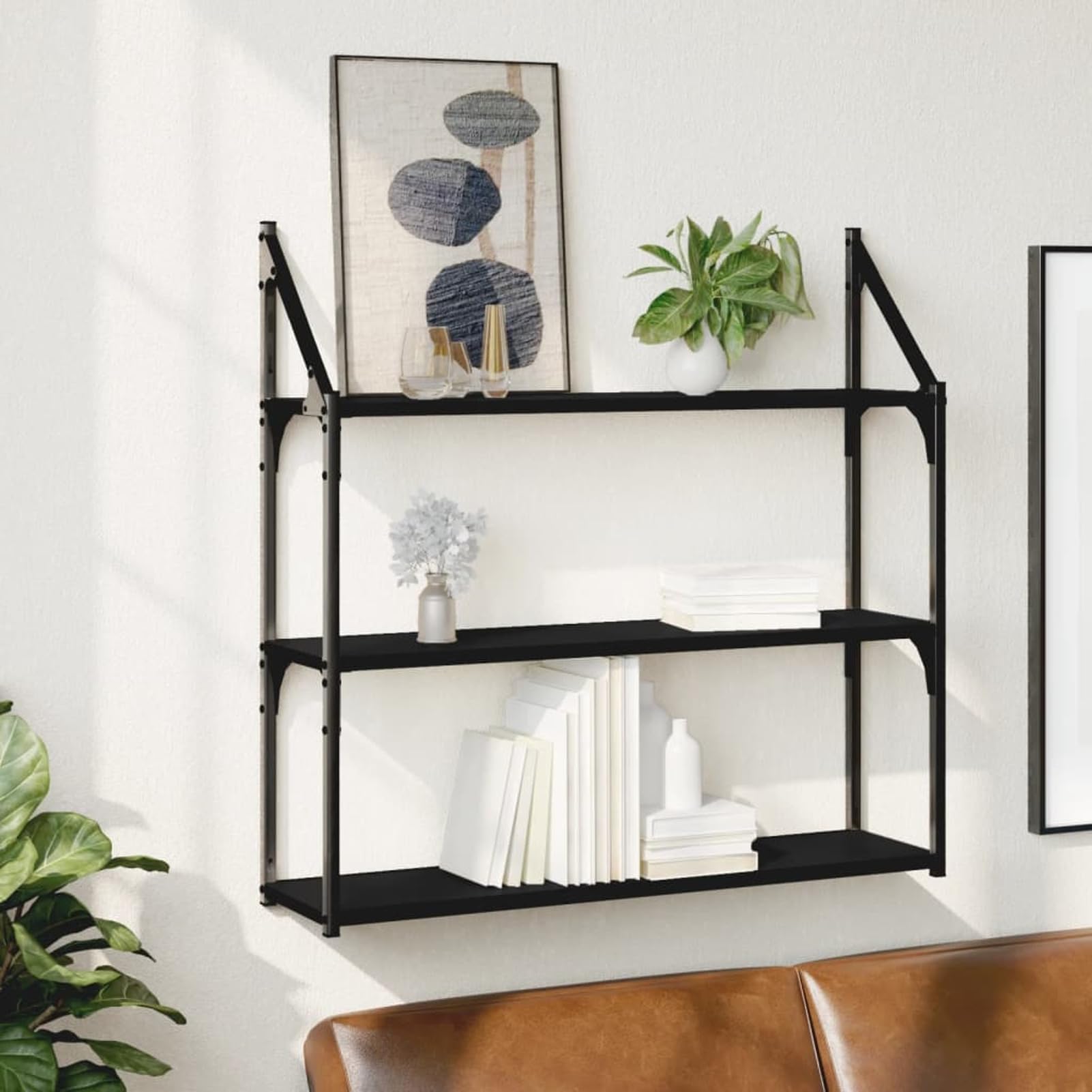 Gecheer Estantería de pared con 3 estantes, tablas de pared, vintage, estante para dormitorios, estantería de pared, estantería de pared, librería de pared colgante, estante flotante negro, 80 x 21 x