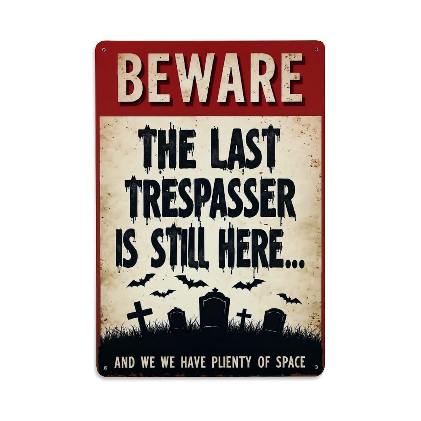 Beware Trespasser Graveyard Warning Sign_2 Retro Metal Tin Sign, Vintage Decor Art Poster for Bar, Home, Man Cave, Kitchen, Laundry Room Gift 8x12Inch