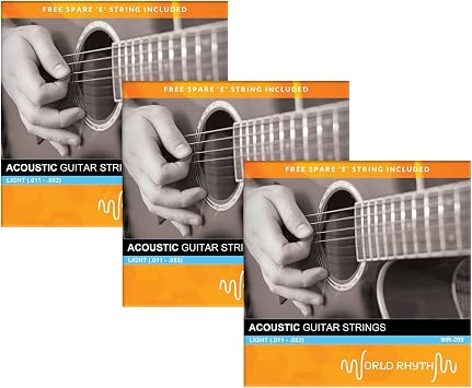 Acoustic Guitar Strings - Light .011 - .052 Gauge Strings with Spare High 'e' Strings - 3 Pack