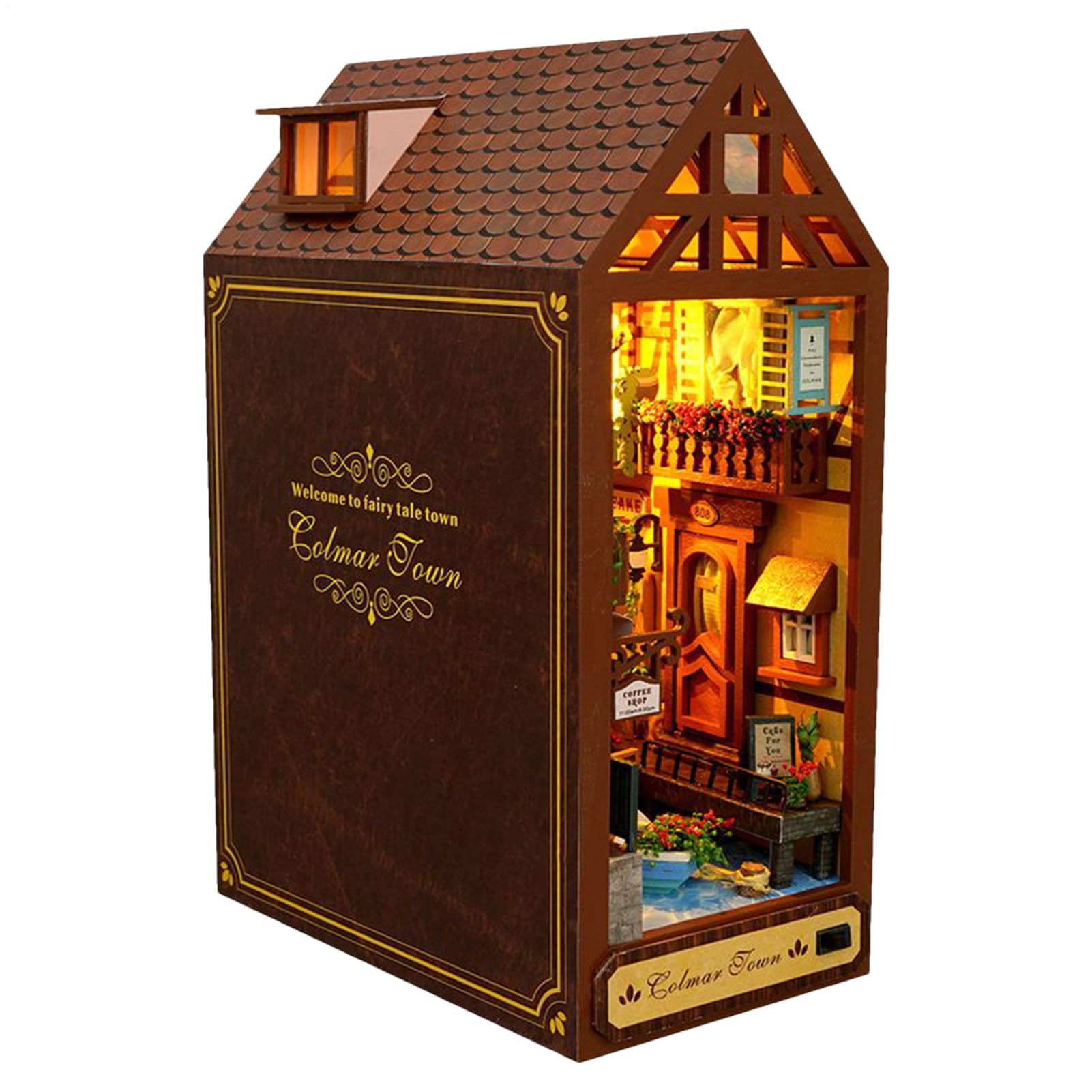 Book Nook - Wood 3D Tabletop Puzzle Decor | LED Book Nook House Model for Reading Room Bedroom Nursery Classroom Playroom Kids Adults Christmas Halloween