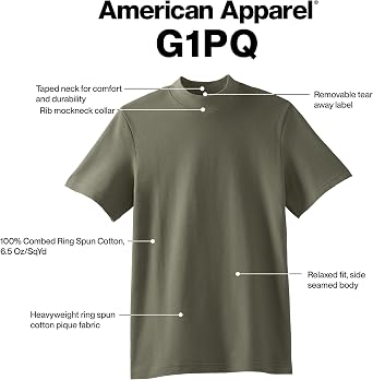 American Apparel Unisex Adult Pique Mockneck T-Shirt, Style G1pq