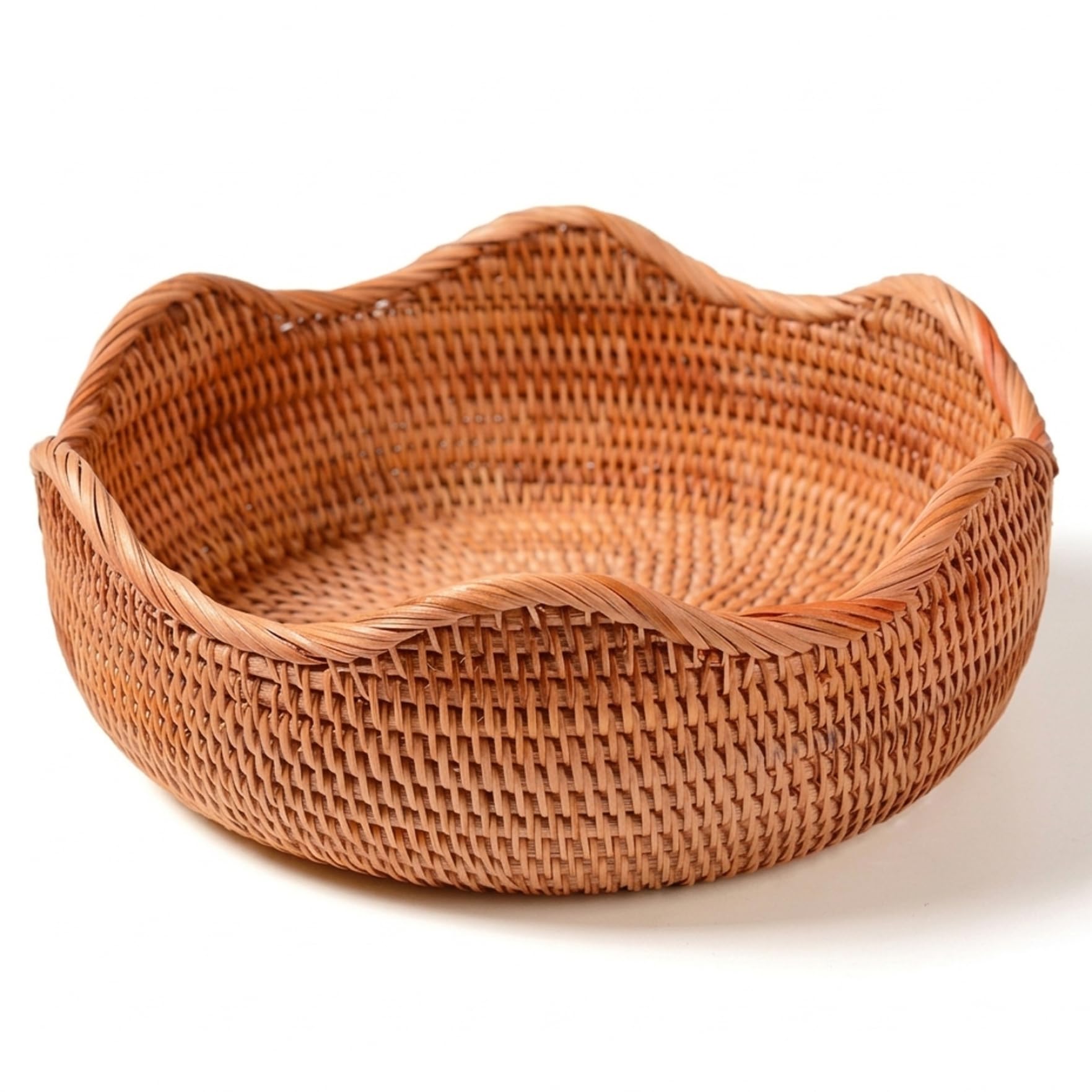 Hotainoys Handwoven Rattan Basket, Natural Wicker Bread Basket For Serving With Unique Texture, Multipurpose Fruit And Snack Bowl For Kitchen Counter, Dining Table (Medium, Brown), Rattan