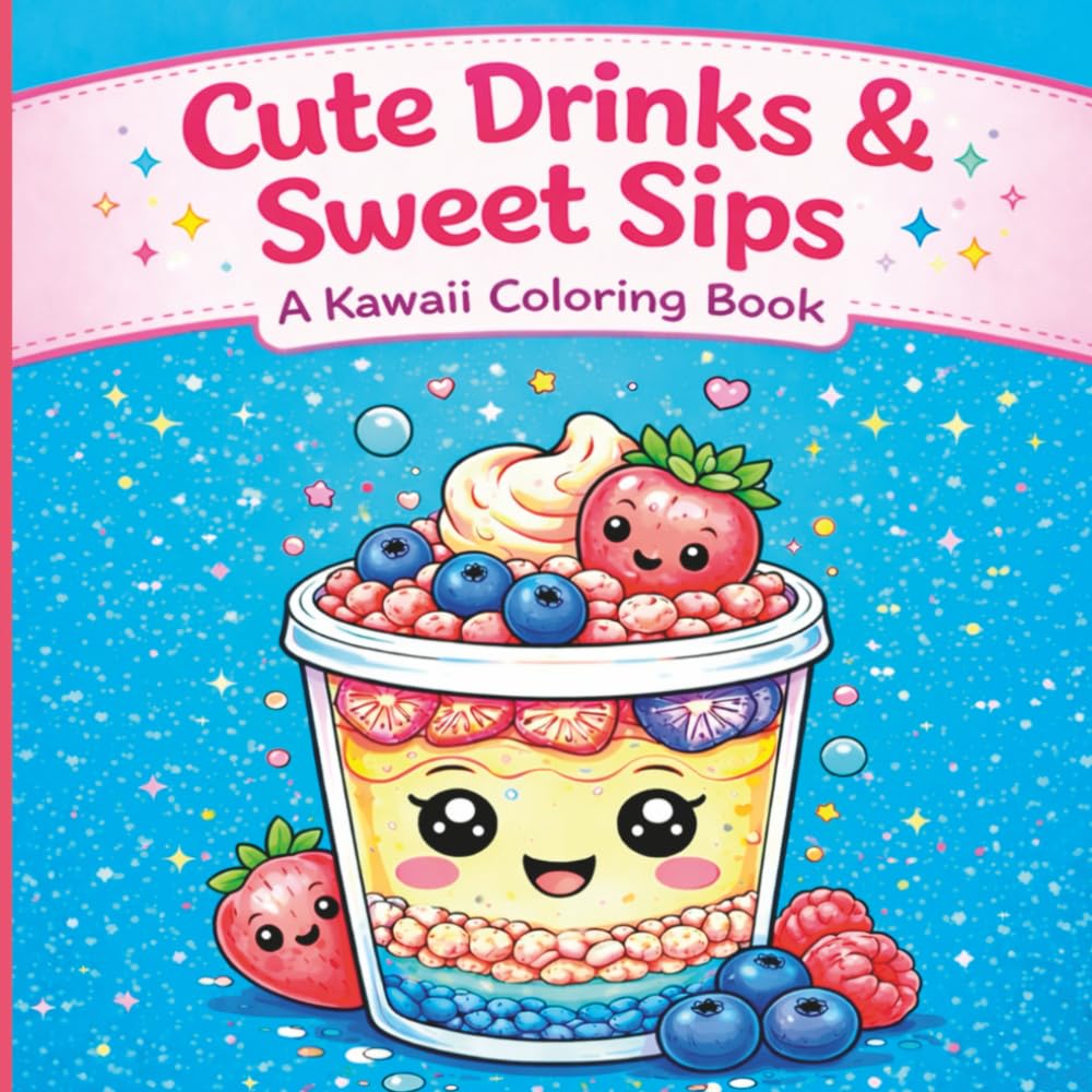 Cute Drinks & Sweet Sips: A Kawaii Coloring Book: 50 Adorable Coloring Pages of Cute Drinks & Treats