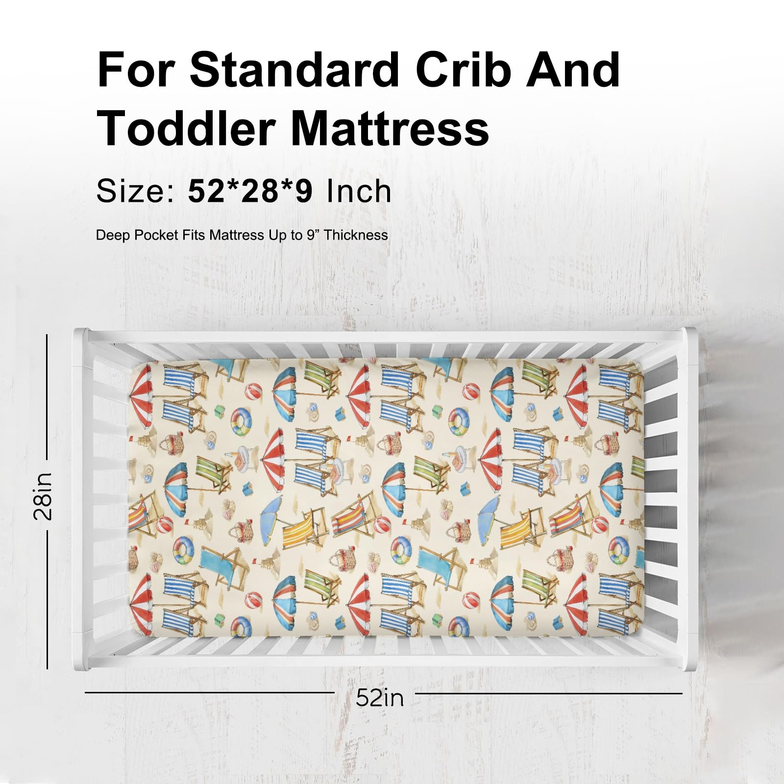 Sábanas bajeras ajustables para cuna de bebé para niñas y niños de 52 x 28 pulgadas, fundas de colchón para cuna costera, suaves y transpirables, sábana de bebé hawaiana para cuna estándar y colchón