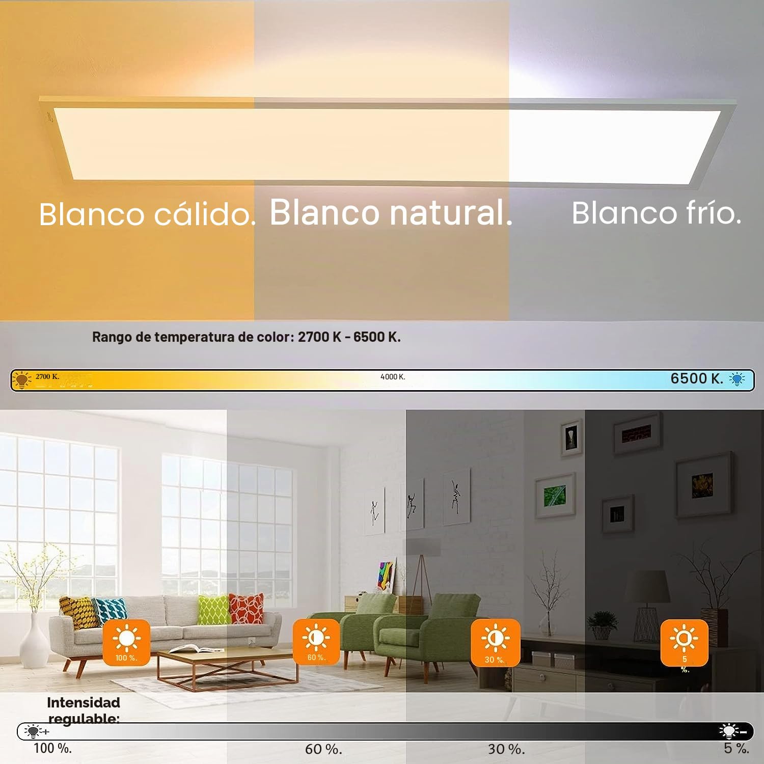 LED Lámpara de Techo Regulable 120 x 30 cm, 55 W Ultra Delgado Plafón Techo Lámpara con Mando a Distancia, Intensa Cálido/Natural/Frío Blanco Luz LED Panel para Taller Oficina Garaje Salón Cocina