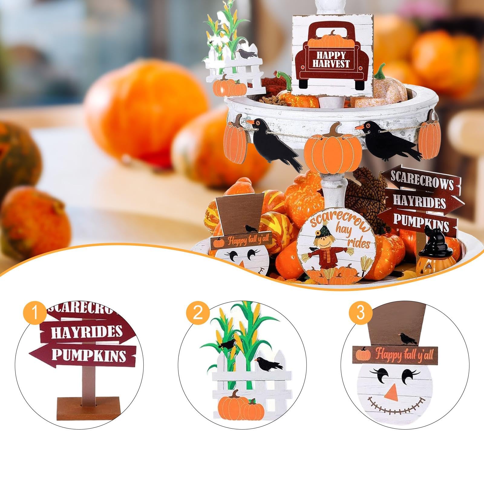perfk Decorazione Autunnale a Forma di Vassoio a più Livelli, Decorazione Autunnale a Forma di Zucca, Cartello Decorativo da Tavolo, Rustica da Fattoria per