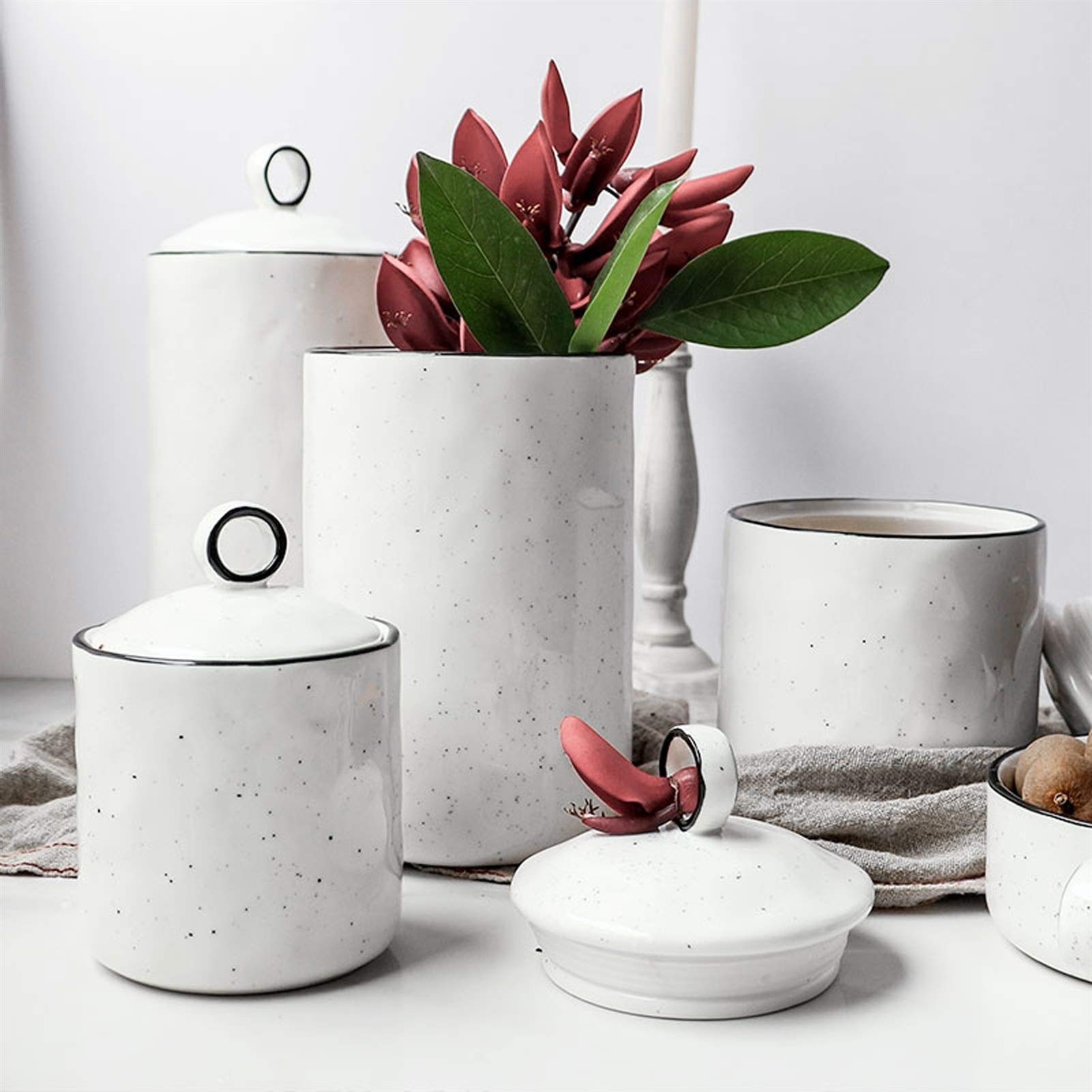 Sucrier en Céramique Sucrier À Café Sucrier À Café Pot Hermétique Pot De Rangement Pot De Rangement Simple pour La Maison Pot À Épices Créatif avec Couvercle Pot À Bonbo,One Color-L