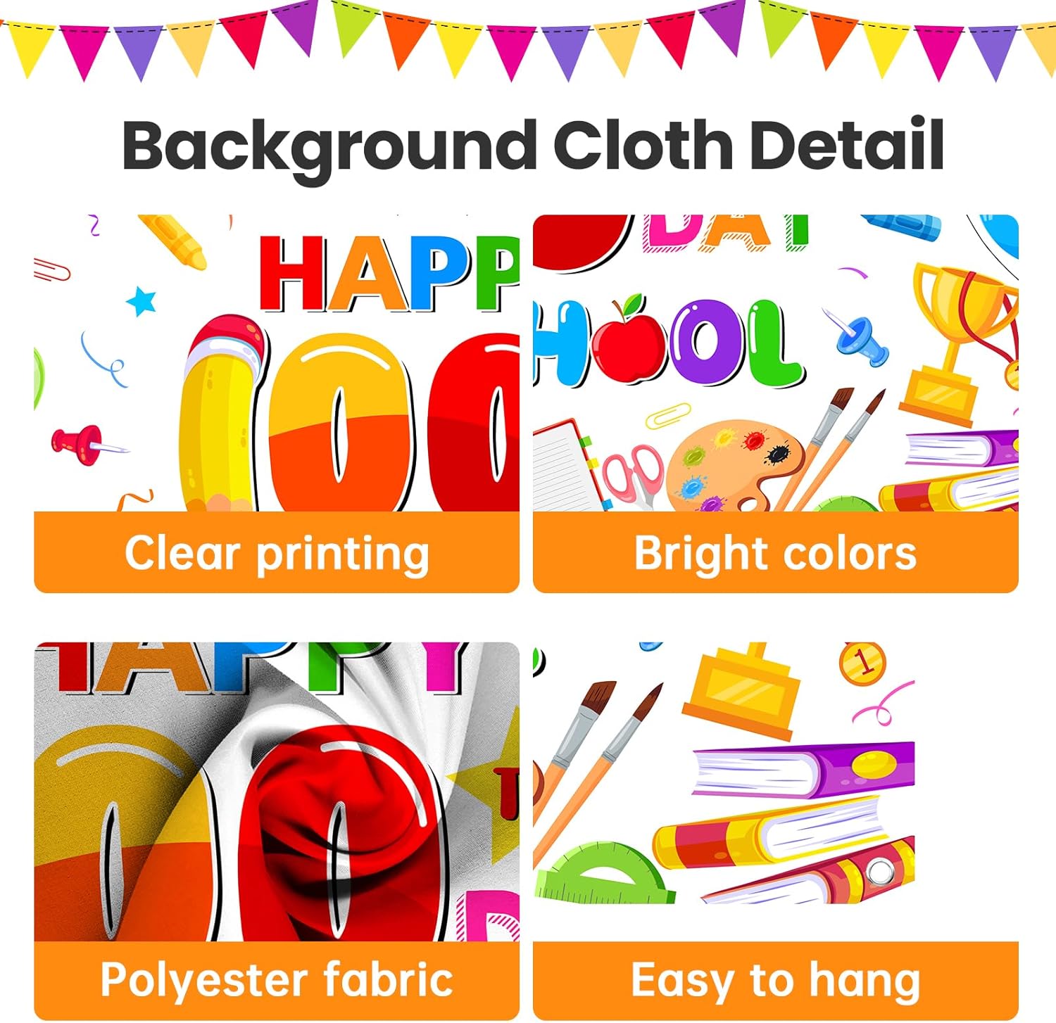 Avezano 100th Day of School Banner Colorful Happy 100th Day of School Backdrop Decorations for Kids School Classroom Party Supplies (White, 7x5ft)