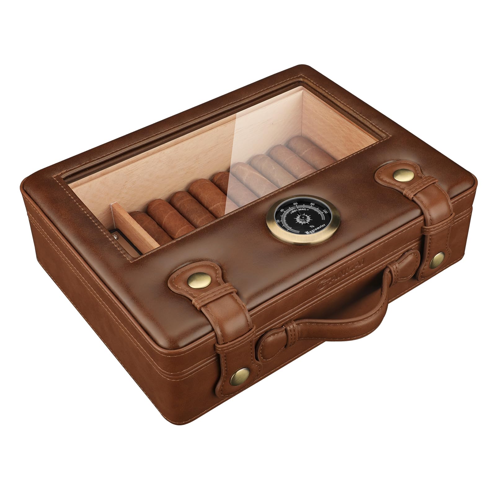 Cave à cigares, Accessoires de Voyage, boîte à cigares Portable avec Couvercle en Verre, hygromètre et humidificateur, Doublure en Bois de cèdre, Grande Cave à cigares