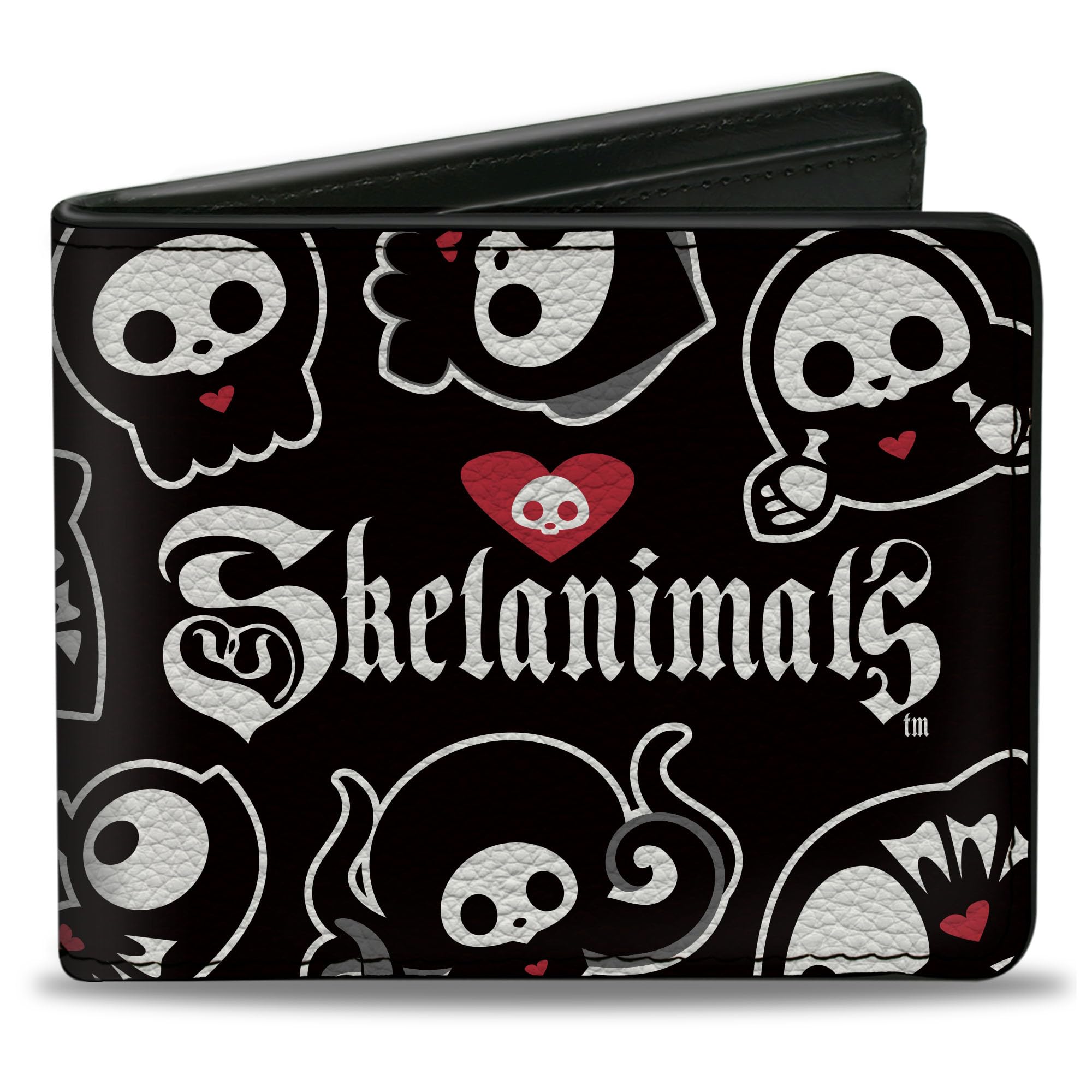 Buckle-Down Skelanimals Wallet, Bifold, Skelanimals Sea Animals Poses Scattered and Logo Black White, Vegan Leather