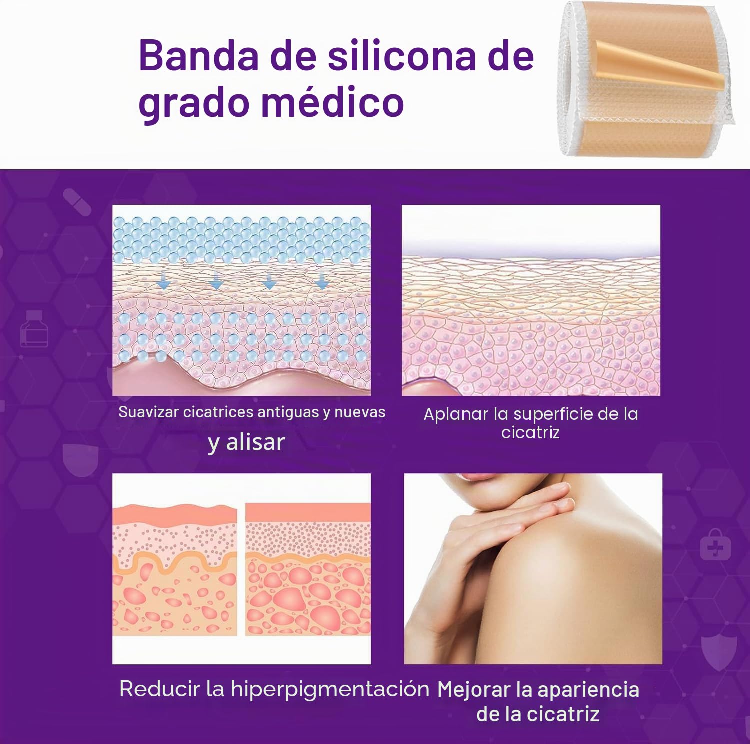 Hojas de cicatriz de silicona - cinta de cicatriz de Gel de silisuave - tiras de cicatriz reutiliz, de grado médico
