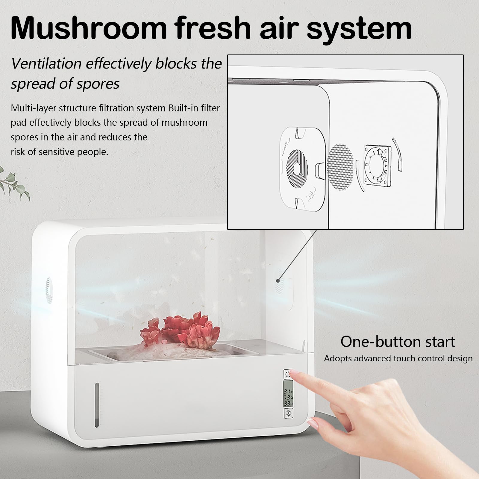 Ushroom Zuchtzelt Pilzzuchtbox mit Transparenter Sichttür Automatische LED Beleuchtung Standluftbox