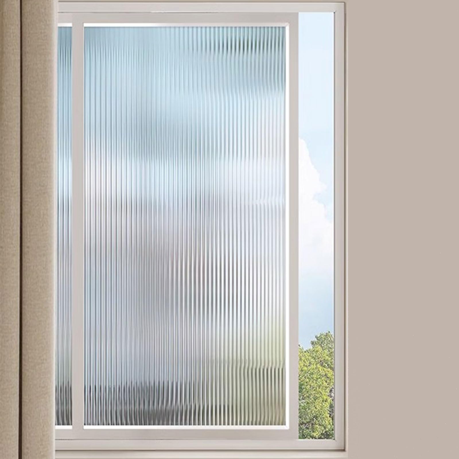 Blickdicht Fensterfolie Selbsthaftend Scheibenfolie Sichtschutzfolie Statischer Film Ohne Klebstoff Wiederverwendung Vertikale Streifen Muster Milchglasfolie Dekor Folie für Küche Schiebetüren