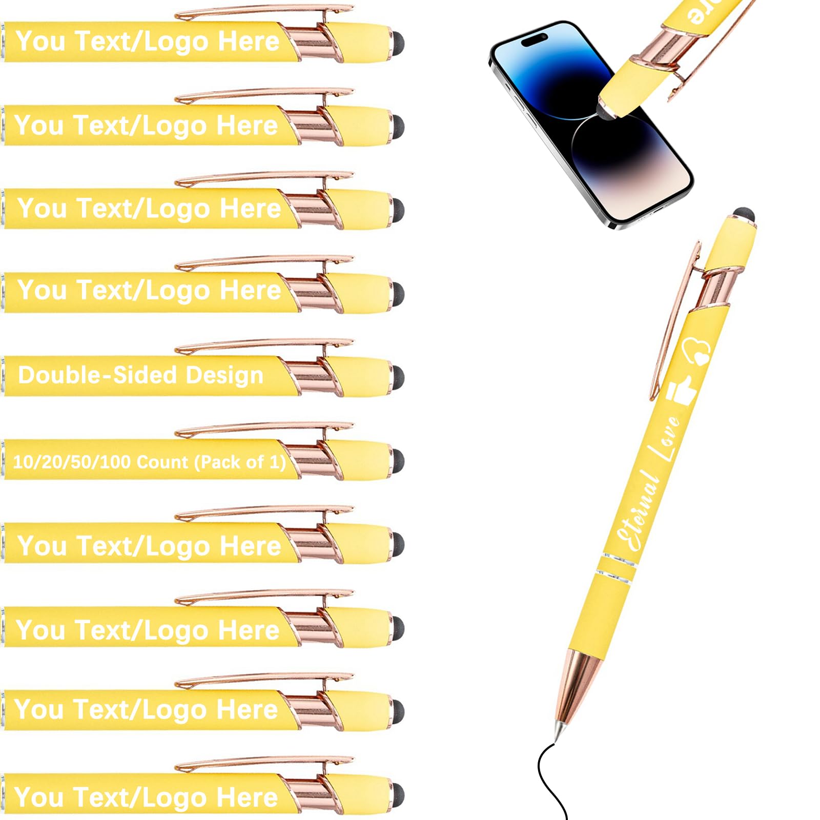 Personalised Gel Ink Rollerball Pens Bulk, Retractable Ballpoint Pens, Customised Laser Engraved Stylus with Name,Text,Logo Metal Ballpoint Pen Gift for Office Business School โ image 1