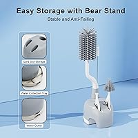 Vista 2 de Juego de cepillos de silicona para botellas con soporte, juego de limpiador de botellas giratorio de 360°, mango largo, 3 en 1, multiusos