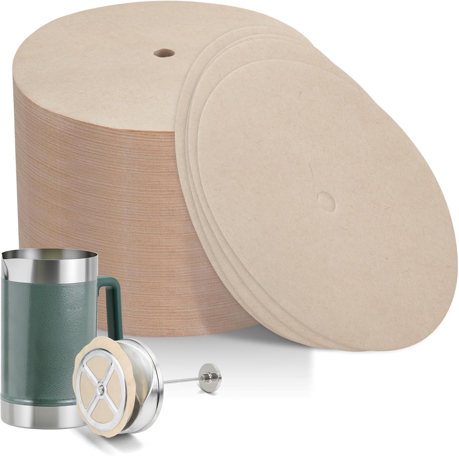 Paper Coffee Filters Compatible with Stanley French Press, 100 Pcs Disposable Perforated Brown Filter Paper for Stanley Coffee Maker 48 oz