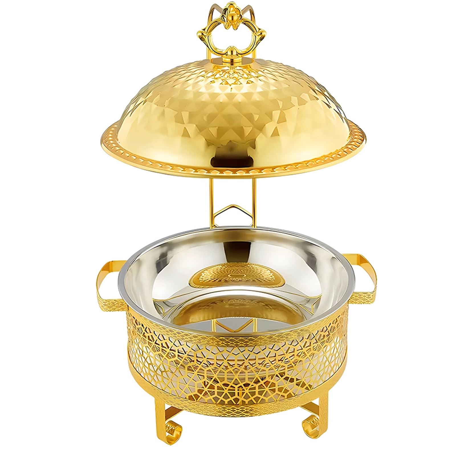 Buffet Hot Pot Holding Utensil Set - Buffet Frying Pan Tray with Hanging Lid, Round Food Holding Tray with Fuel Rack, Buffet Utensils and Holding Equipment, Stainless Steel Buffe(Size:8.0L,Color:Gold)