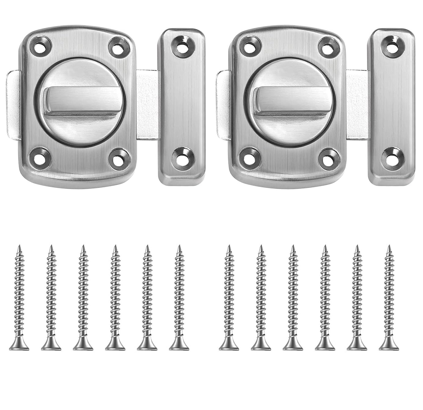 Zwenjuan Silver Stainless Steel Rotate Bolt Door Latch,2 Pack Bathroom Toilet Lock With Slide Latch,Brushed Anti-Theft Safety Latch For Cupboard,Cabinet & Gate Doors (Silver)