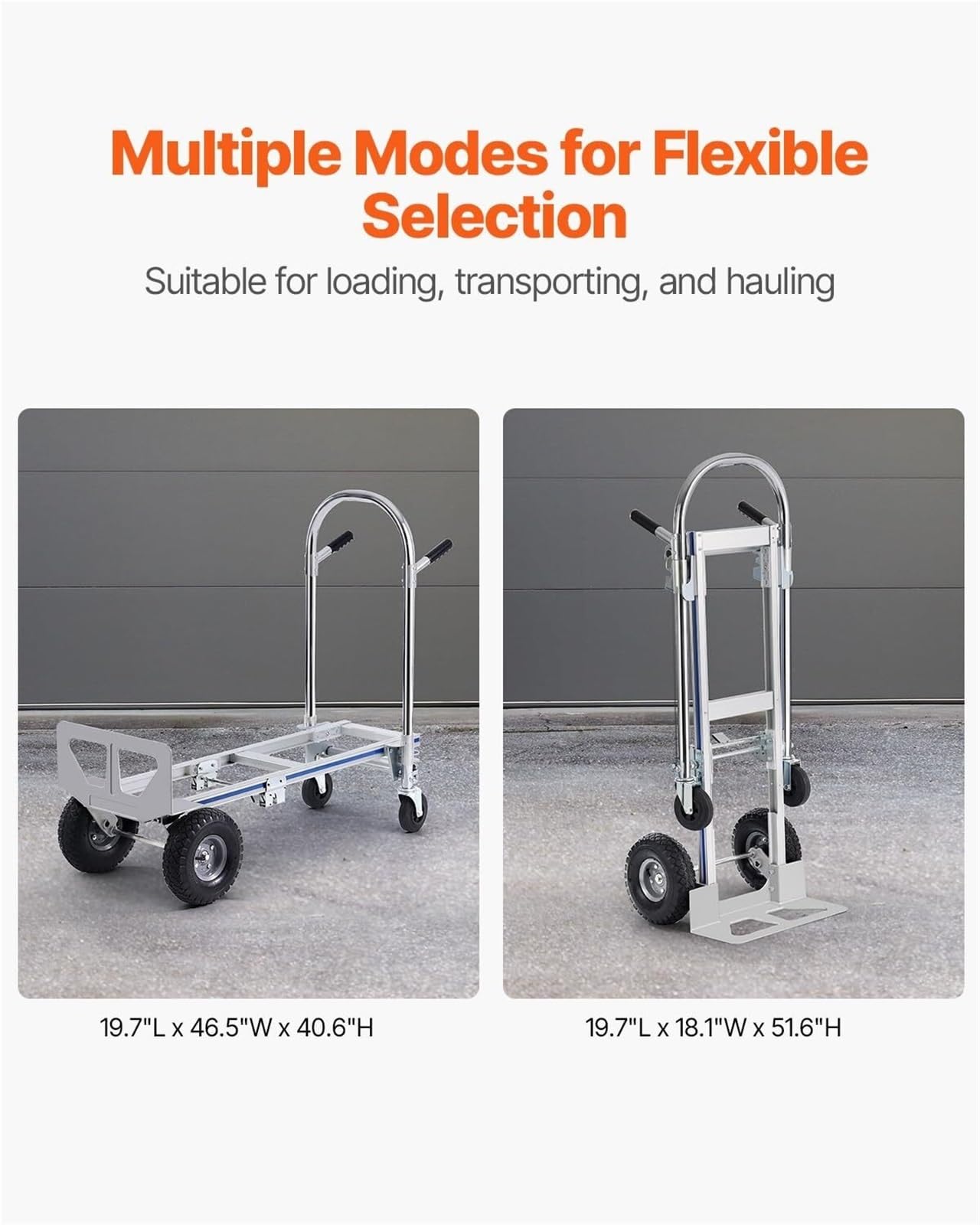 Transportkarre Hubwagen Aluminium-Sackkarre 2 In 1 Hochleistungsindustrieller Faltender Transportwagen Mit Gummirädern Transporthilfe