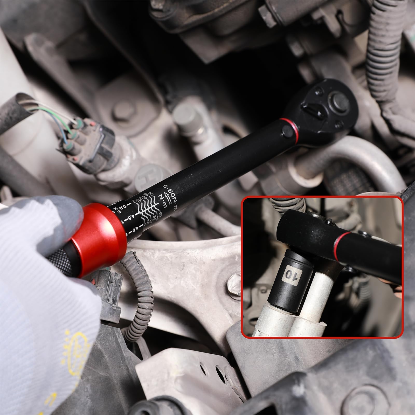 MIXPOWER Set di 31 chiavi dinamometriche a scatto da 3/8", 5-60 Nm, regolabile a doppia direzione, chiave dinamometrica a 72 denti con estensioni, prese, adattatore per bici, CR-V