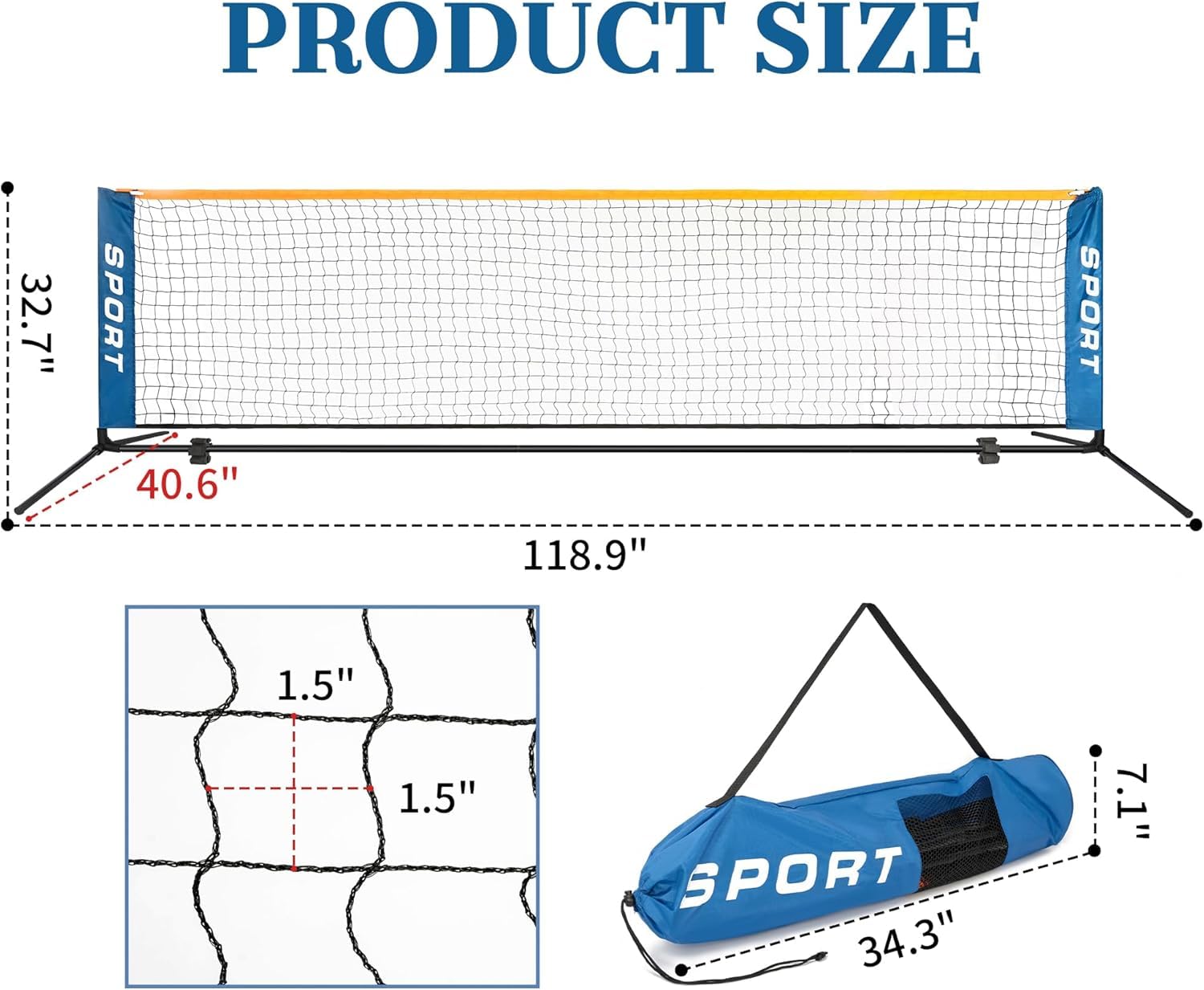 AKOZLIN Red de entrenamiento de tenis plegable de 10 pies (3 m), red de tenis ligera y portátil para niños, fácil de colocar con bolsa de transporte, para patio trasero, jardín, campo de ejercicio,