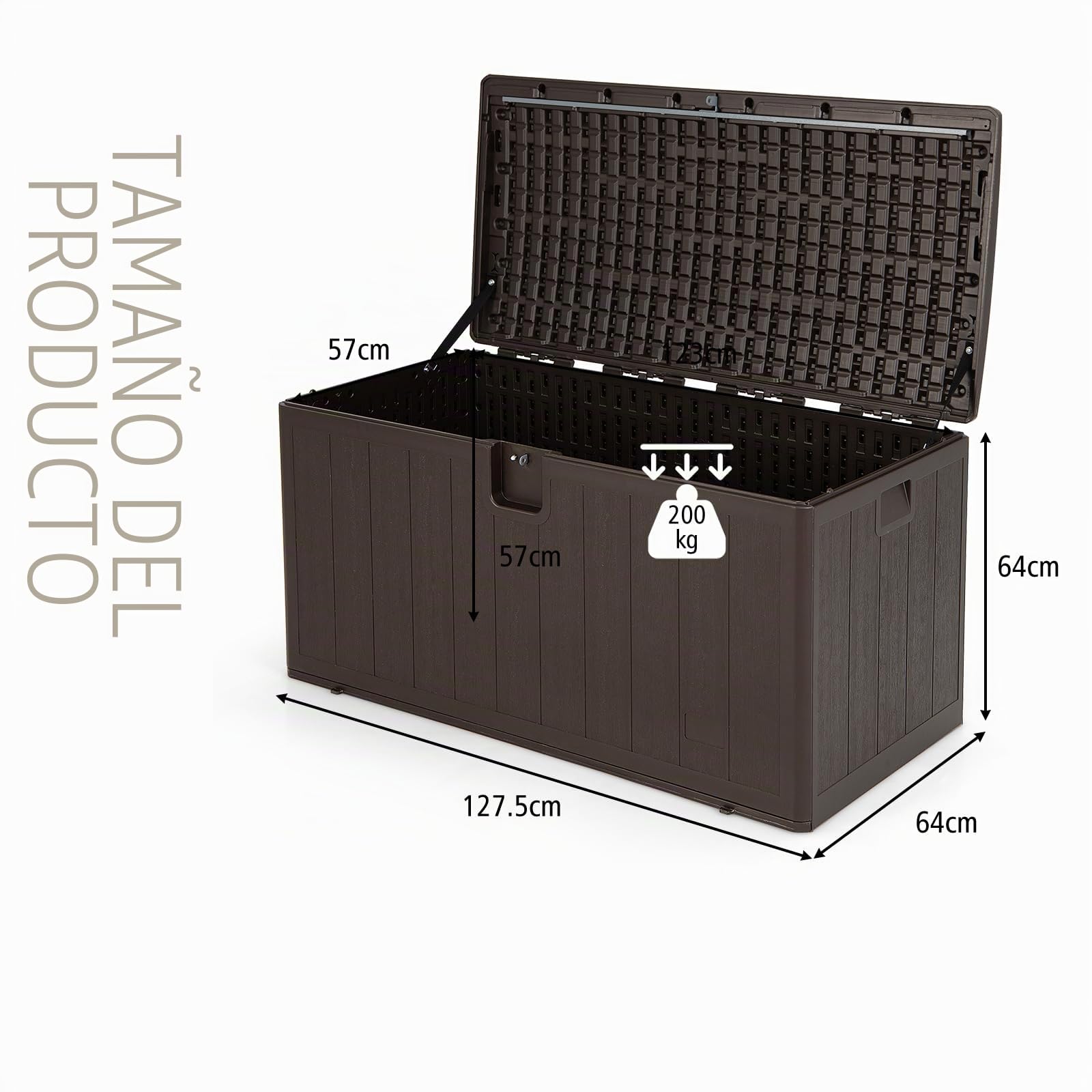 HOMASIS Arcón jardín exterior con 400 litros de capacidad, Caja de jardín impermeable, Caja para cojines con cerradura, Baúl de almacenamiento para herramientas de jardín, 127,5x64x64cm, Marrón