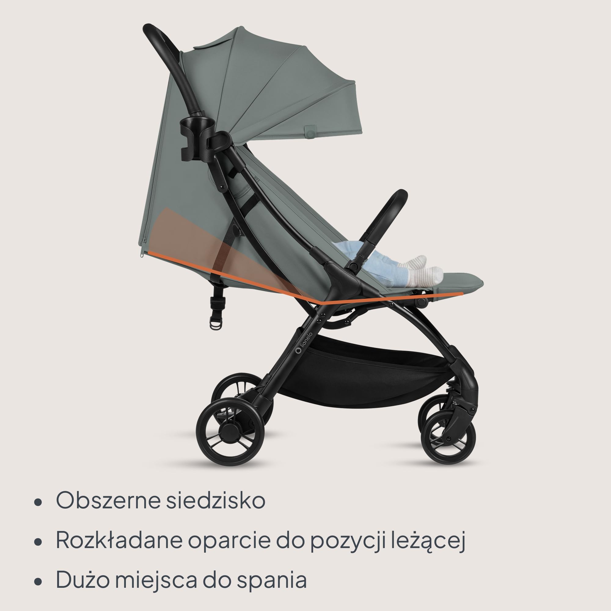 Lionelo Agia wózek podróżny do 22 kg, lekki wózek dziecięcy od 6 miesięcy, mały, składany, z funkcją automatycznego składania jedną ręką, funkcja leżenia, duża powierzchnia do siedzenia, zawieszenie